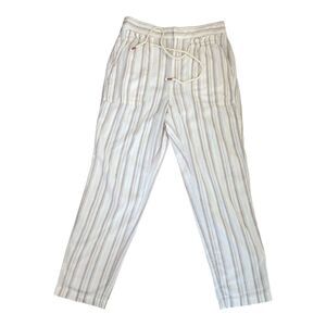 Anthropologie Casual White Tan Striped Linen Blend Lightweight‎ Pants Sz S